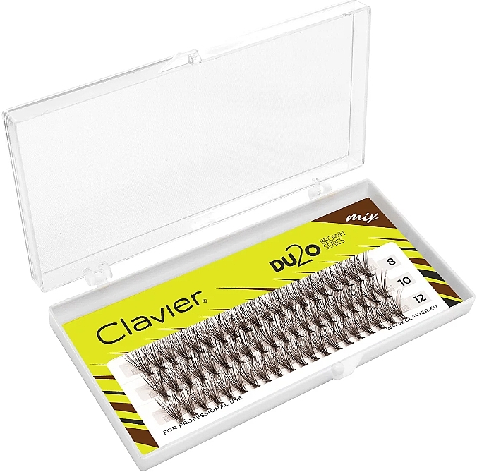 Sztuczne rzęsy, brązowe, 8, 10, 12 mm, krzywa C, 20D - Clavier Du2o Brown Mix — Zdjęcie N2