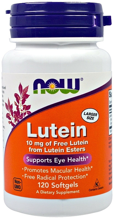 Suplement diety Luteina, 10 mg - Now Foods Lutein Softgels — Zdjęcie N2