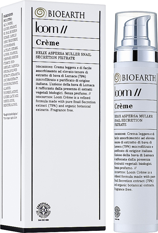 Krem do twarzy z ekstraktem ze śluzu ślimaka (79%) - Bioearth Loom Snail Secretion Light Face Cream — Zdjęcie N3