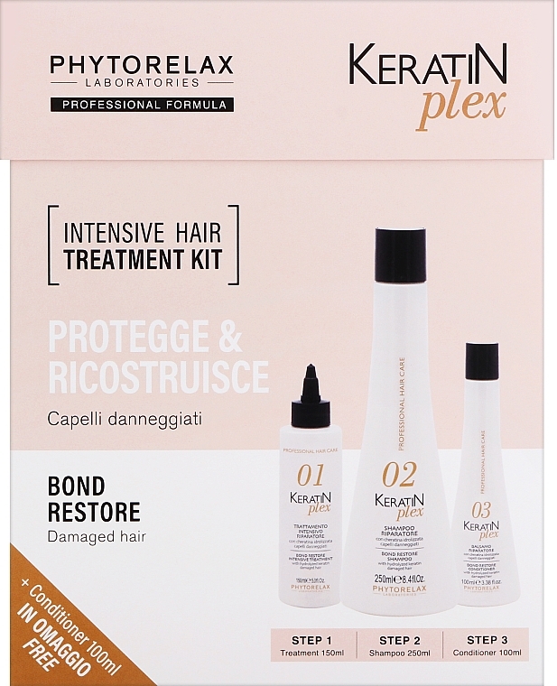 Zestaw - Phytorelax Laboratories Keratin Plex Intensive Hair Treatment Kit (treatment/150ml + shm/250ml + cond/100ml)