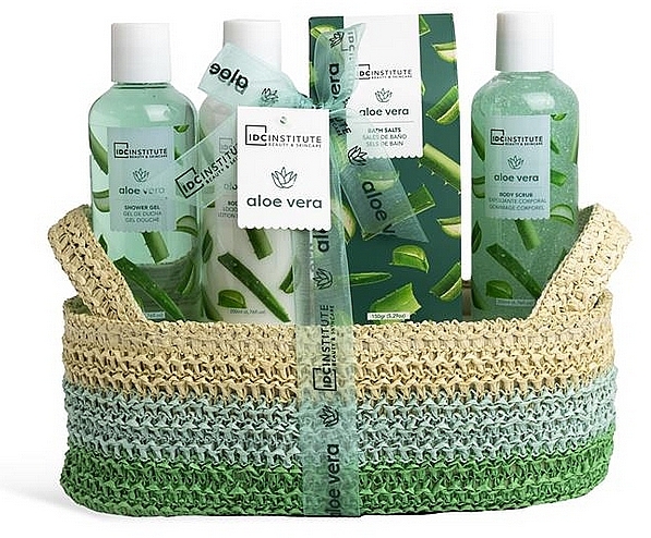 Zestaw - IDC Institute Aloe Vera Set (sh/gel/150ml + b/lot/50ml + bath/salt/250g + b/foam/150ml) — Zdjęcie N1