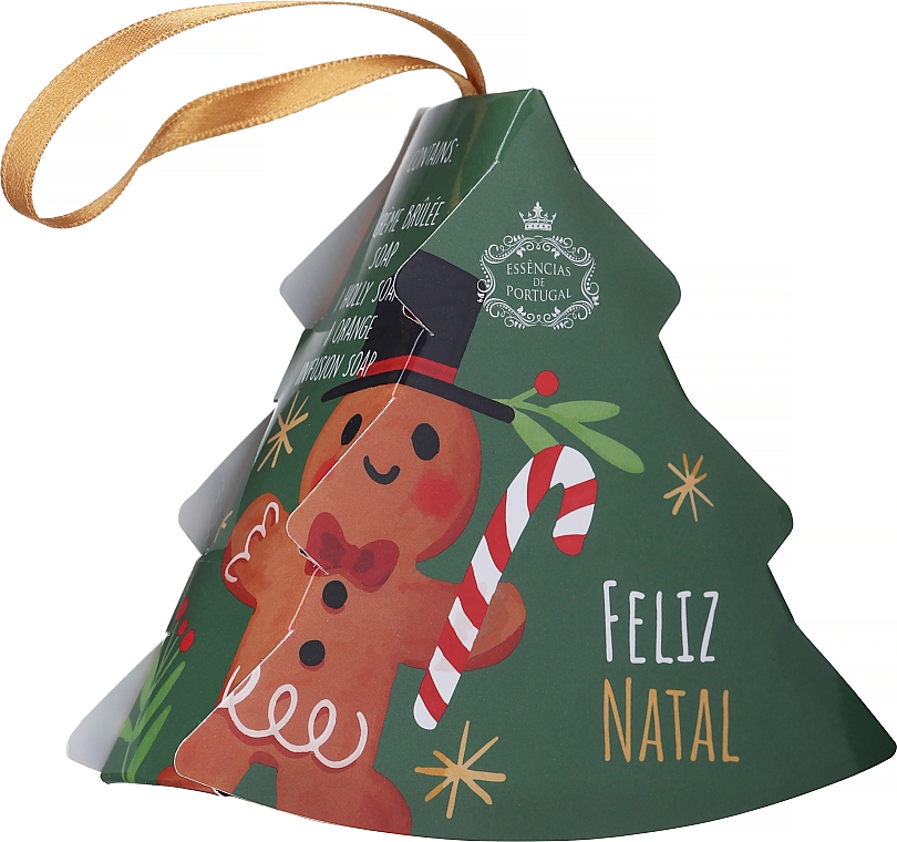 Zestaw świątecznych mydeł w pudełku z pierniczkiem - Essencias de Portugal Merry Christmas (soap/3x20g) — Zdjęcie N1