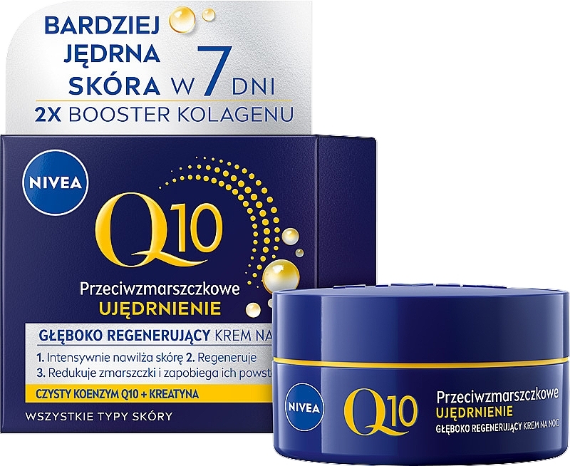 Przeciwzmarszczkowy, nawilżający krem na noc - NIVEA Visage Q10 Plus Night Cream