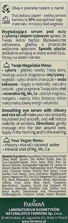 WYPRZEDAŻ Wygładzające serum pod oczy z cykorią i olejem ryżowym - Farmona Green Menu * — Zdjęcie N3