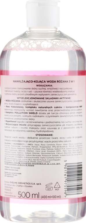 Nawilżająco-kojąca woda różana 3 w 1 do cery suchej, wrażliwej i naczynkowej - Eveline Cosmetics Facemed+ — Zdjęcie N4