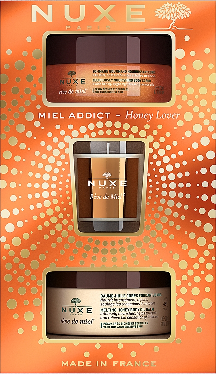 Zestaw upominkowy - Nuxe Honey Lover Gift Set (b/oil/200ml + b/scr/175ml + candle/70g) — Zdjęcie N1