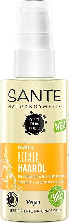 Olejek na rozdwojone końcówki - Sante Repair Hair Oil Olive & Burdock Seed Oil — Zdjęcie N1