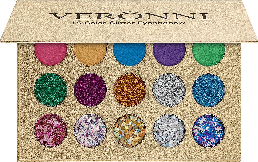 Profesjonalna paleta brokatowych cieni do powiek, 15 kolorów - Veronni — Zdjęcie N2