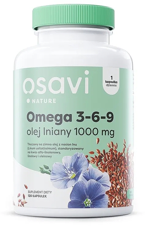 Suplement diety Omega 3-6-9, 1000 mg - Osavi Omega 3-6-9 Linseed Oil — Zdjęcie N1