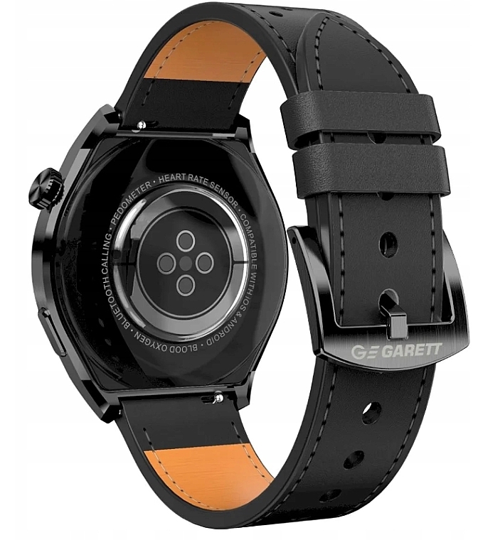 Smartwatch męski, czarny pasek - Garett Smartwatch V12 Black Leather — Zdjęcie N3