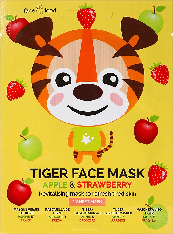 Rewitalizująca maska na tkaninie do twarzy z ekstraktem z jabłka i truskawki Tygrysek - 7th Heaven Face Food Tiger Face Mask Apple & Strawberry — Zdjęcie N1