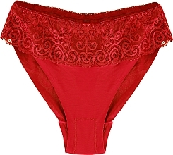 Poliamidowe majtki damskie z ozdobnym koronkowym wykończeniem, czerwone - Moraj — Zdjęcie N1