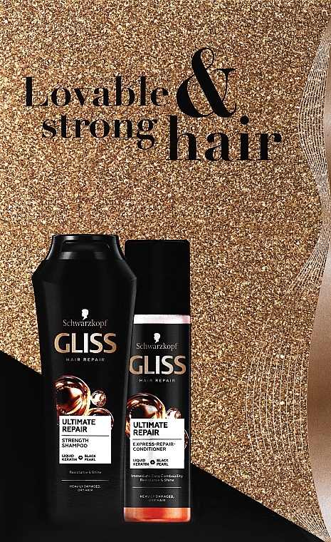 Zestaw - Gliss Ultimate Repair Lovable & Strong Hair (shm/250ml + h/cond/200ml) — Zdjęcie N1