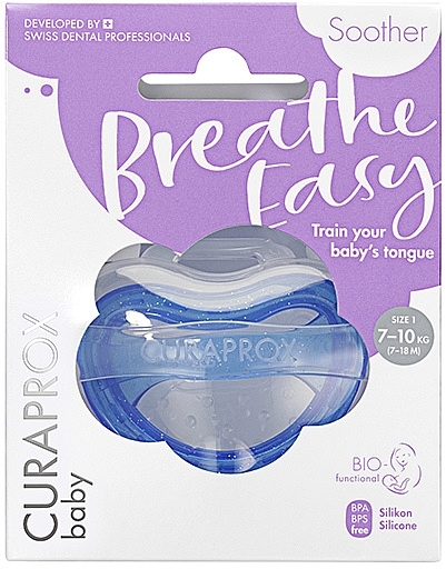 Smoczek dla niemowląt od 7 do 18 miesięcy z pojemnikiem do przechowywania, niebieski - Curaprox Baby Soother Breathe Easy  — Zdjęcie N1