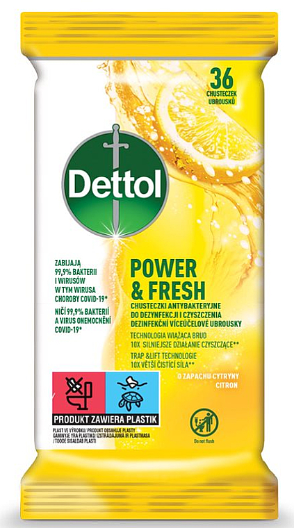 Chusteczki antybakteryjne do mycia i dezynfekcji - Dettol Power & Fresh — Zdjęcie N1
