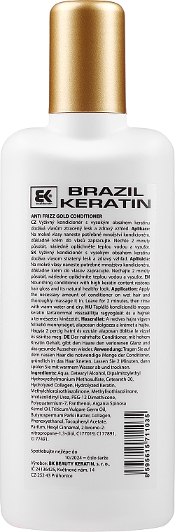 Odżywka z keratyną do włosów zniszczonych - Brazil Keratin Anti Frizz Gold Conditioner — Zdjęcie N2