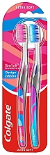 Ultra miękkie szczoteczki do zębów , różowa + niebieska - Colgate Slim Soft Ultra Soft Design Edition — Zdjęcie N1