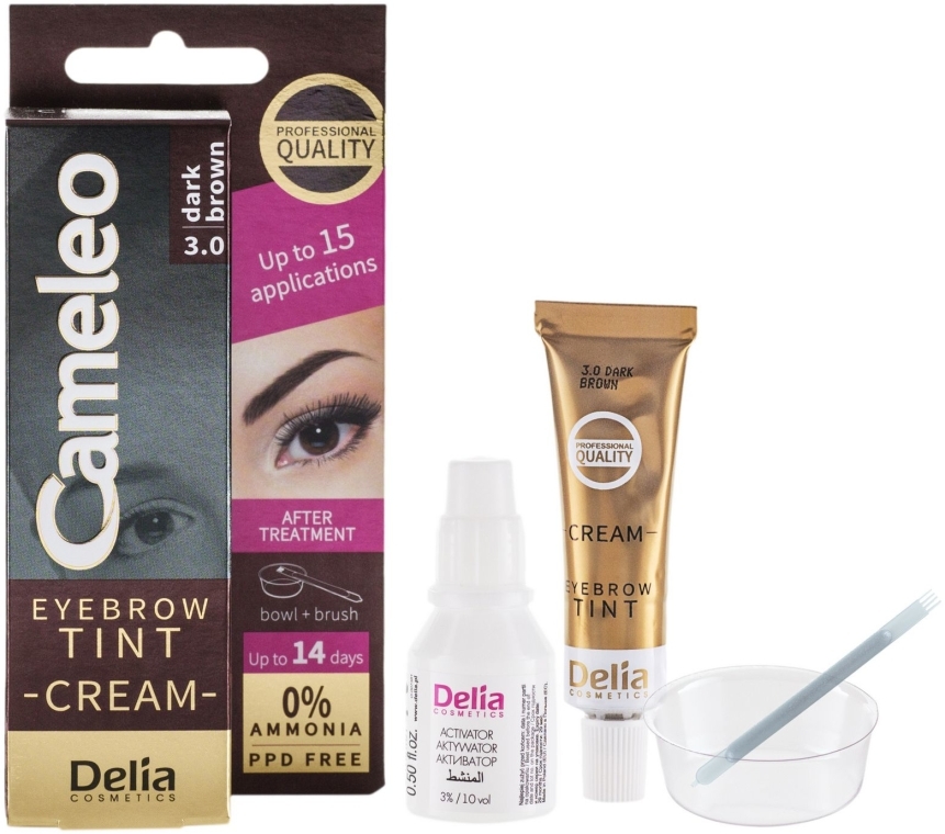 Krem do koloryzacji brwi (ciemny brąz) - Delia Eyebrow Tint Cream Cameleo 3.0 Dark Brown — Zdjęcie N1