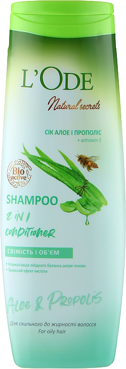 Szampon-odżywka do włosów tłustych Świeżość i objętość - L'Ode Natural Secrets Shampoo 2 In 1 Conditioner Aloe & Propolis