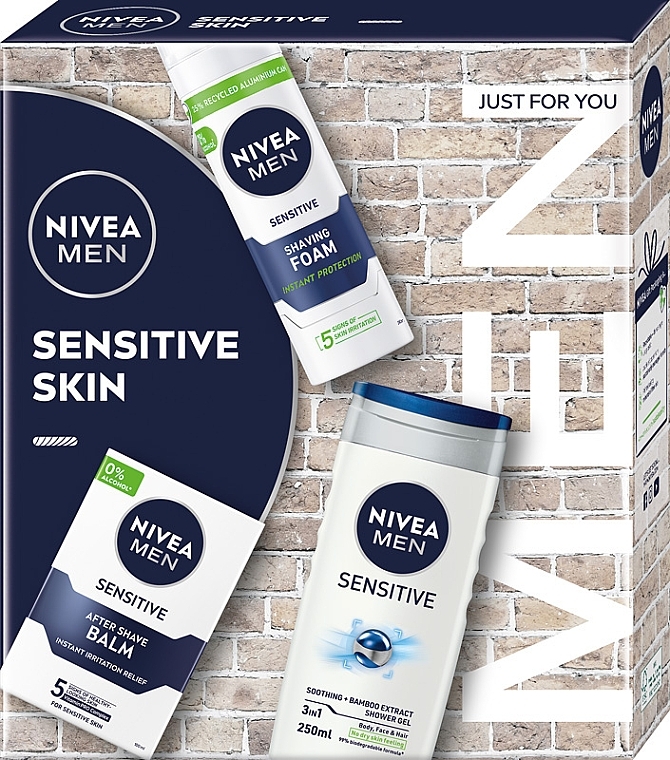 Zestaw - NIVEA MEN Sensitive Skin (sh/gel/250ml + ash/balm/100ml + foam/200ml) — Zdjęcie N1