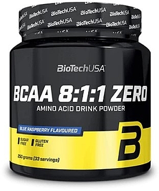 Kompleks aminokwasów w proszku Blue Raspberry - BioTechUSA BCAA 8:1:1 Zero Blue Raspberry Amino Acid Drink Powder — Zdjęcie N1