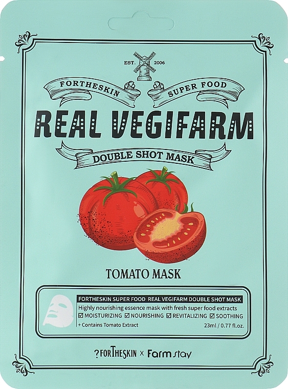 PREZENT! Rozjaśniająca maseczka do twarzy z ekstraktem z pomidora - Fortheskin Super Food Real Vegifarm Double Shot Mask Tomato — Zdjęcie N1