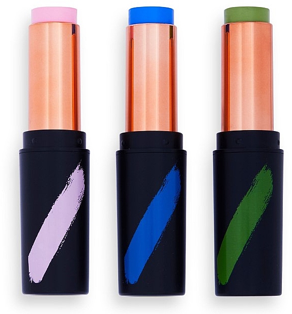 Zestaw sztyftów do makijażu - Makeup Revolution Creator Fast Base Paint Stick Set Pink, Blue & Green — Zdjęcie N2