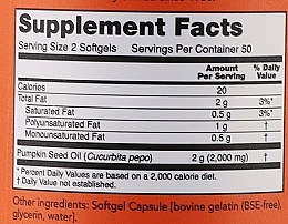 Olej z pestek dyni w kapsułkach, 1000 mg - Now Foods Pumpkin Seed Oil — Zdjęcie N4