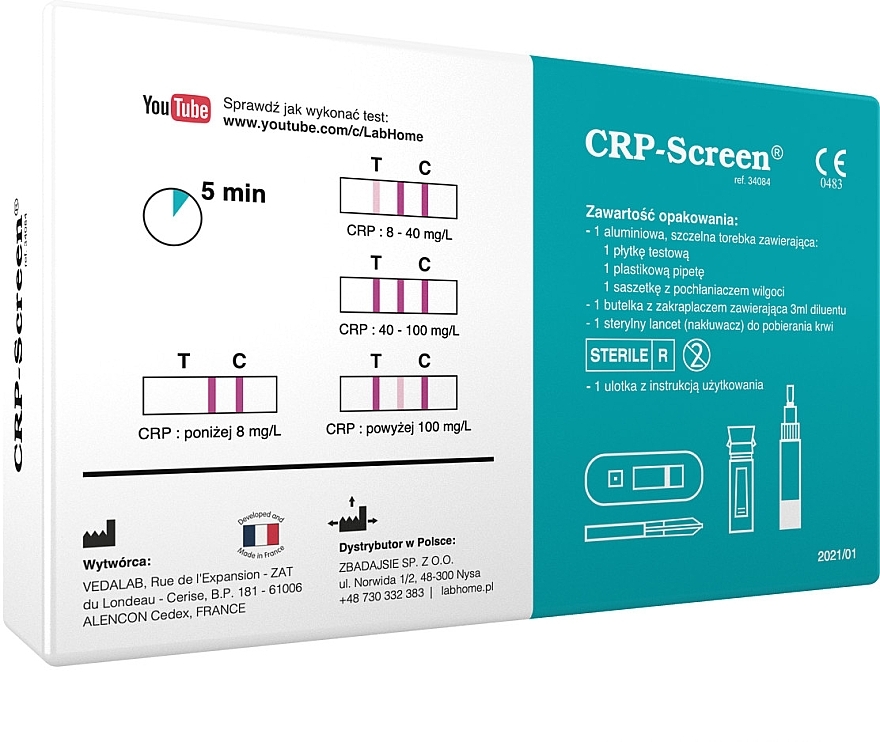 Test diagnostyczny w celu sprawdzenia poziomu białka we krwi - Lab.Home CRP-Screen — Zdjęcie N2