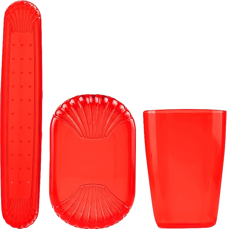 Zestaw podróżny, czerwony - Sanel Comfort II (cup1/pcs + toothbr/case/1pcs + soap/case/1pcs) — Zdjęcie N1