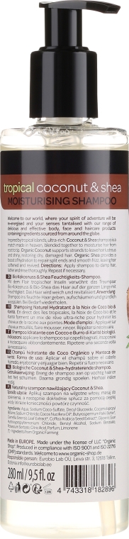 Naturalny nawilżający szampon do włosów Tropikalny kokos i masło shea - Organic Shop Coconut Shea Moisturising Shampoo — Zdjęcie N2