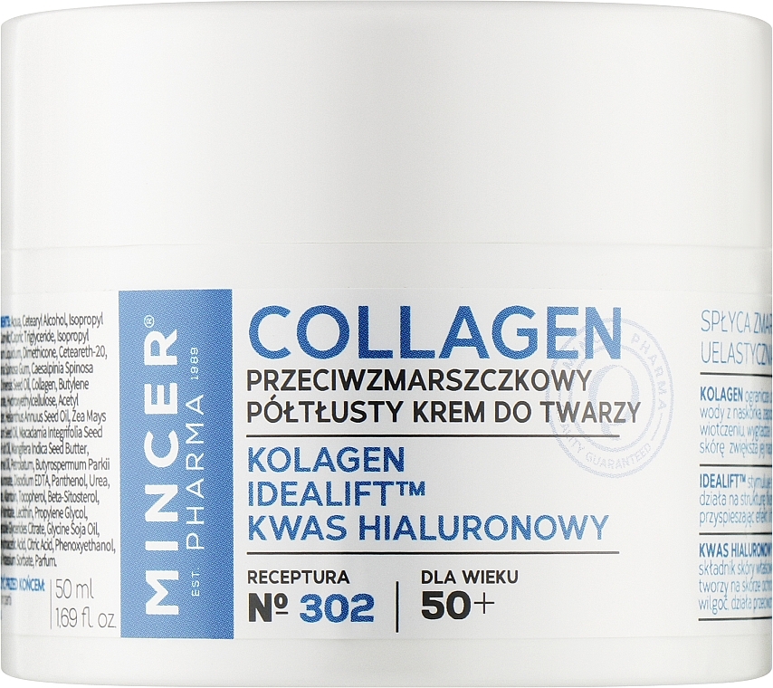Przeciwzmarszczkowy półtłusty krem do twarzy 50+ - Mincer Pharma Collagen N°302 Face Cream — Zdjęcie N1