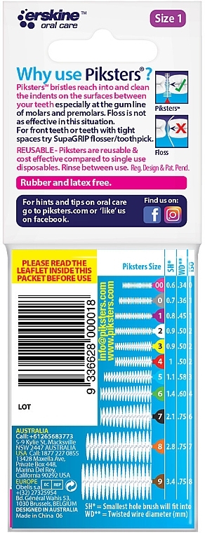 Szczoteczki międzyzębowe 1, fioletowe, 10 sztuk - Piksters Interdental Brushes Purple Size 1 — Zdjęcie N2