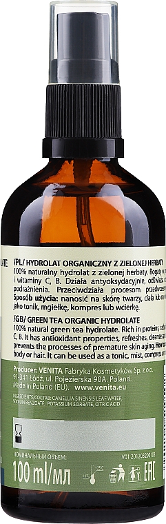 Hydrolat z zielonej herbaty - Venita Bio Natural Care Hydrolat Green Tea — Zdjęcie N2