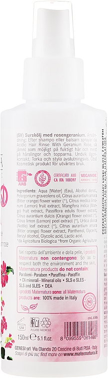 Spray do włosów nadający połysk - MaterNatura Acidic Hair Rinse with Rose Geranium — Zdjęcie N2