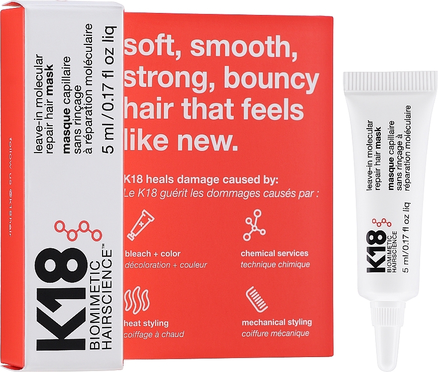 Maska bez spłukiwania do włosów - K18 Hair Biomimetic Hairscience Leave-in Molecular Repair Mask Mini Size