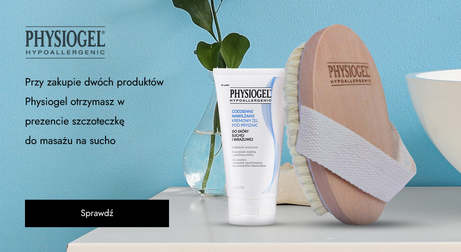 Przy zakupie dwóch produktów Physiogel otrzymasz w prezencie szczoteczkę do masażu na sucho.