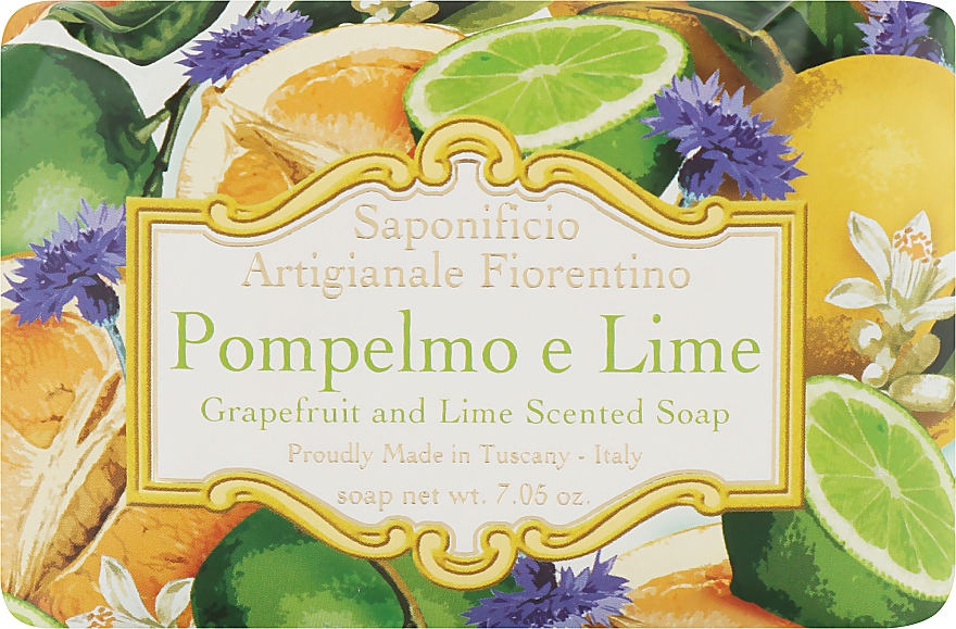 Naturalne mydło w kostce Grejpfrut i limonka - Saponificio Artigianale Fiorentino  — Zdjęcie N1