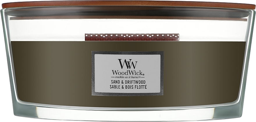 Świeca zapachowa w szkle - Woodwick Hearthwick Flame Ellipse Candle Sand & Driftwood — Zdjęcie N1