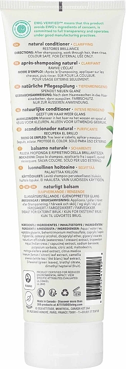 Hipoalergiczna odżywka oczyszczająca do włosów - Attitude Conditioner Clarifying Lemon Leaves And White Tea — Zdjęcie N2