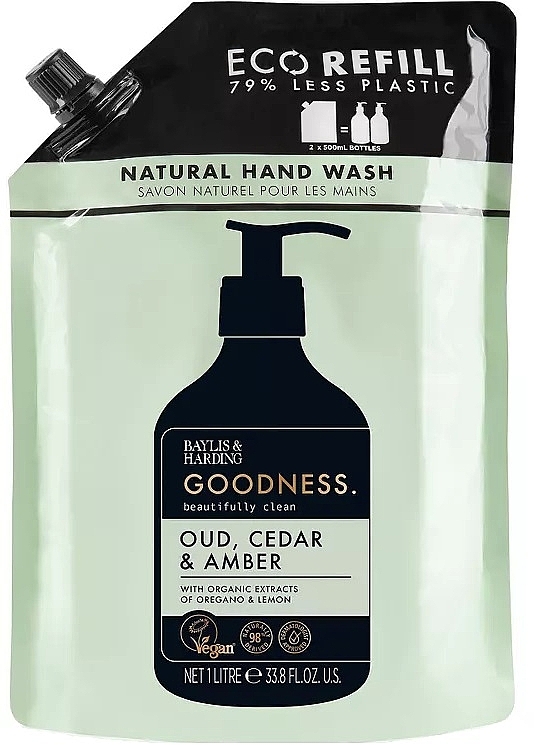 Mydło do rąk w płynie - Baylis & Harding Goodness Oud, Cedar & Amber Natutal Hand Wash Refill — Zdjęcie N1