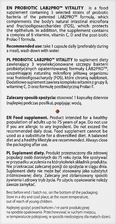 Probiotyczny suplement diety Vitality, w kapsułkach - Allnutrition Probiotic LAB2PRO — Zdjęcie N3