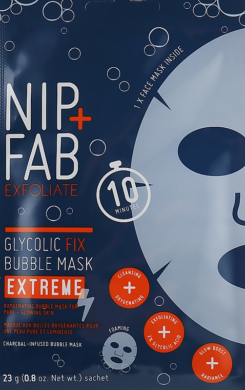 Bąbelkowa maska do twarzy w płachcie - NIP + FAB Glycolic Fix Extreme Bubble Mask — Zdjęcie N1