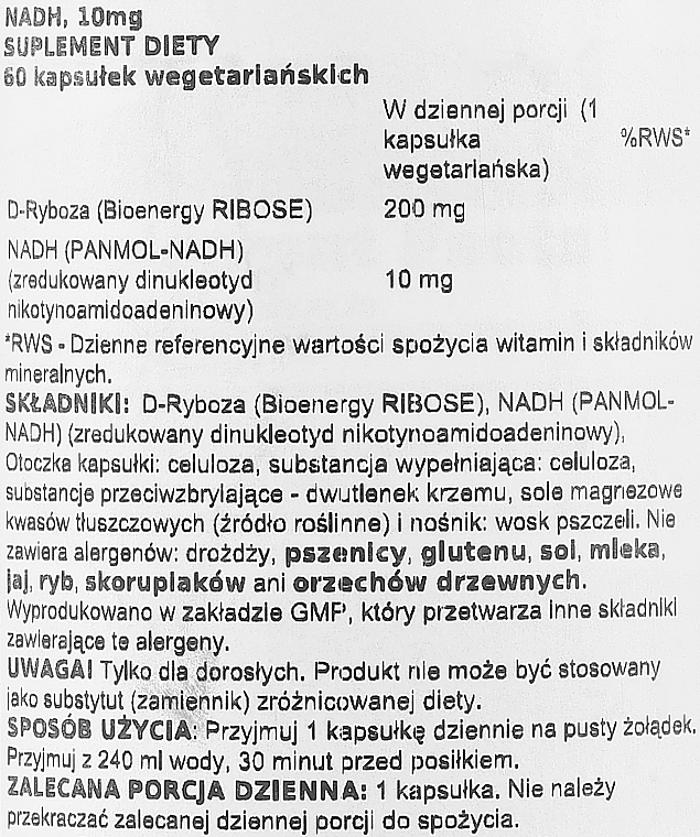 Suplement diety NADH 10 mg - Now Foods NADH Veg Capsules — Zdjęcie N2