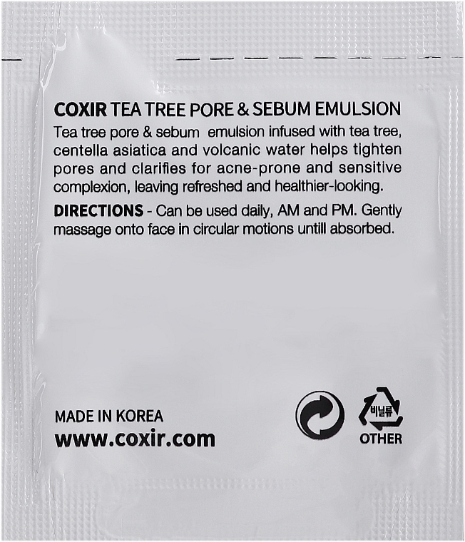 Emulsja do twarzy - Coxir Tea Tree Pore & Sebum Emulsion (próbka) — Zdjęcie N2