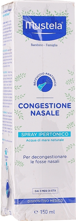 PRZECENA! Hipertoniczny spray na przekrwienie błony śluzowej nosa - Mustela Nasal Congestion Hipertonic Spray * — Zdjęcie N1