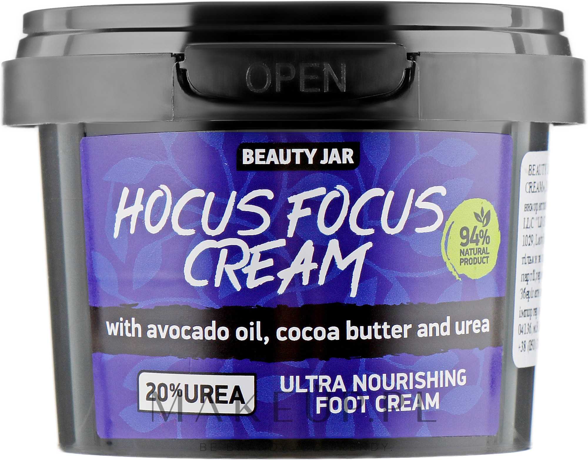 Ultraodżywczy krem do stóp z olejem z awokado, masłem kakaowym i mocznikiem - Beauty Jar Hocus Focus Cream Ultra Nourishing Foot Cream — Zdjęcie 100 ml