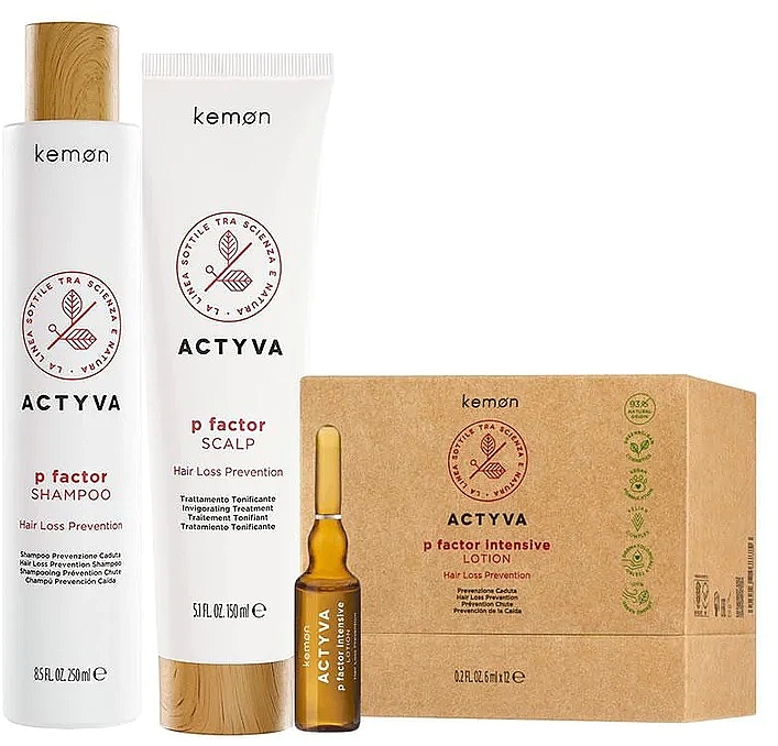 Zestaw - Kemon Actyva P Factor Hair Loss Prevention Kit (shm/250ml + treatm/150ml + lot/24x6ml) — Zdjęcie N1