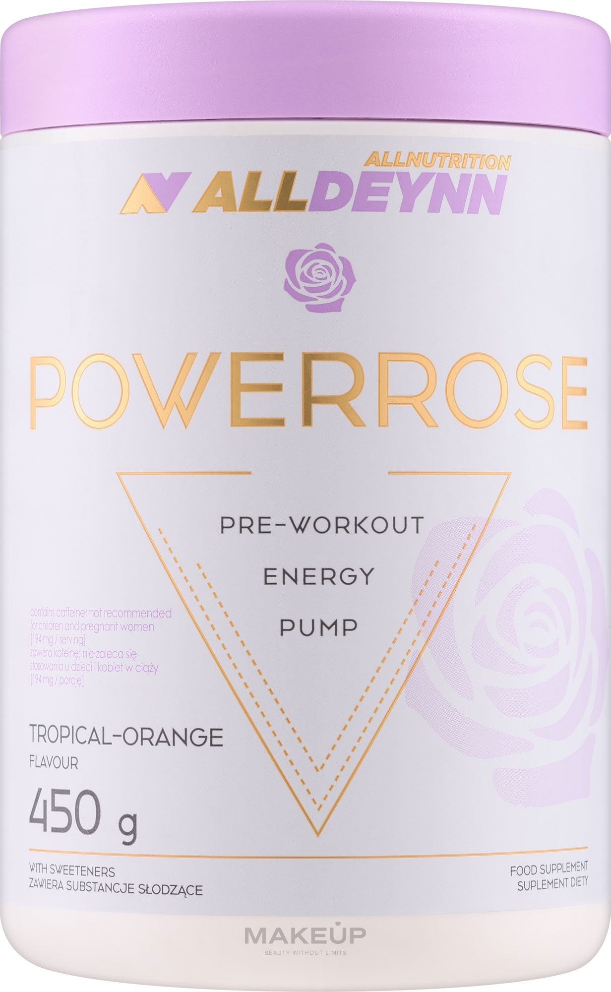 Kompleks przedtreningowy Tropikalna pomarańcza - AllNutrition AllDeynn Powerrose Pre-Workout Tropical Orange  — Zdjęcie 450 g