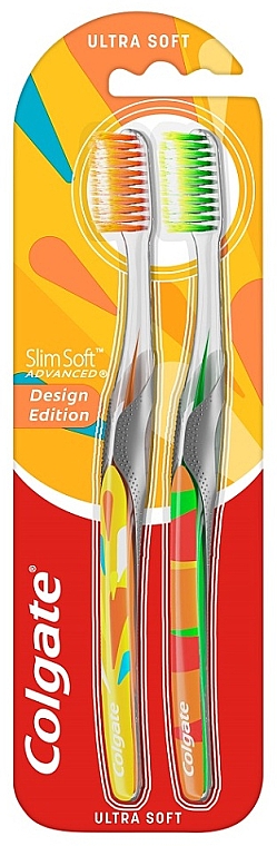 Ultra miękkie szczoteczki do zębów, pomarańczowa + jasnozielona - Colgate Slim Soft Ultra Soft Design Edition — Zdjęcie N1